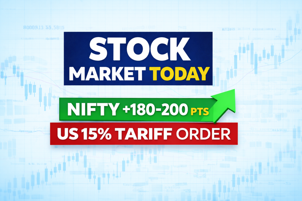 Indian stock market today update showing Nifty gap-up opening and US tariff impact