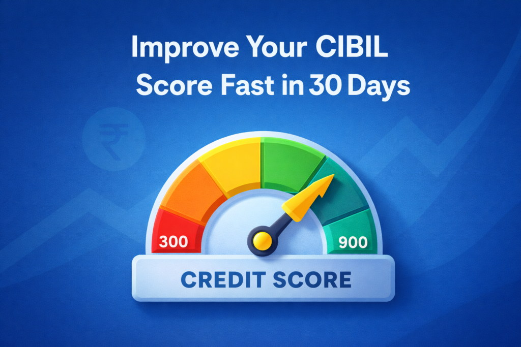 Improve your CIBIL score fast in 30 days credit score meter illustration