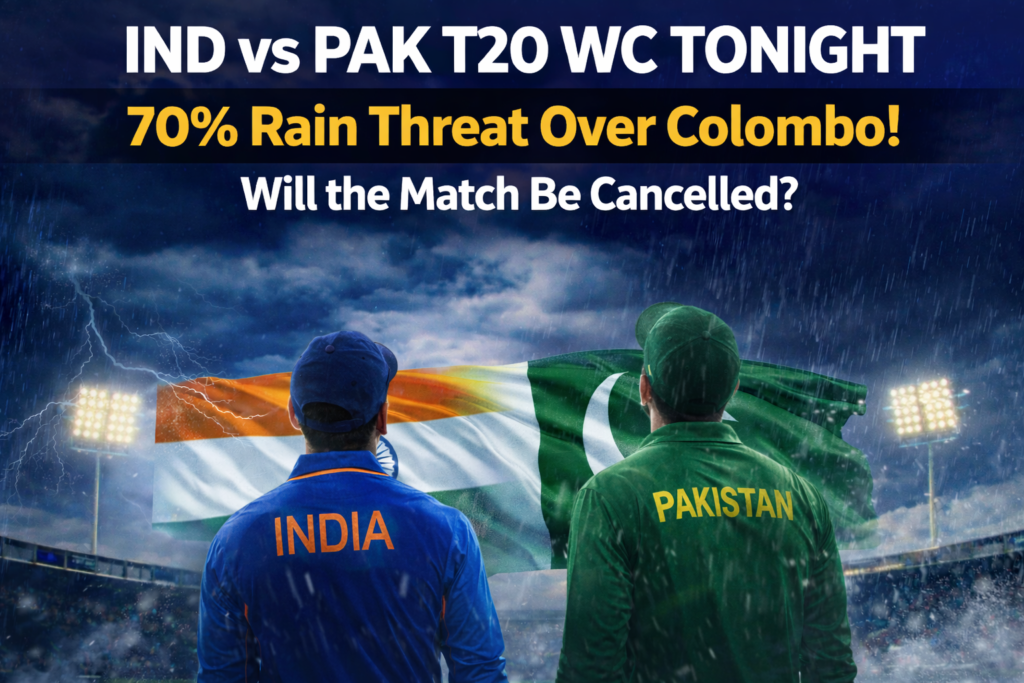 IND vs PAK T20 WC match rain threat in Colombo stadium with Indian and Pakistan cricketers watching storm