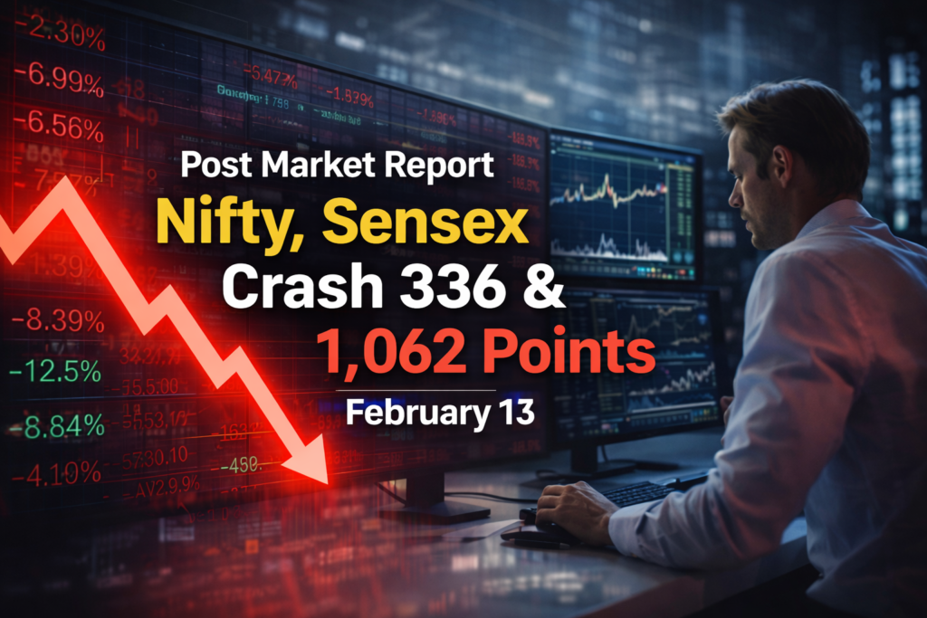 Post market report showing Nifty and Sensex fall with red downward trend on stock market screen