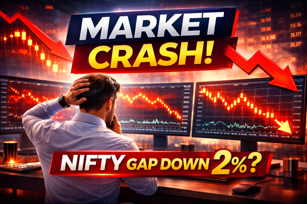 Stock Market Crash Today trader watching falling charts as Nifty may gap down 2 percent